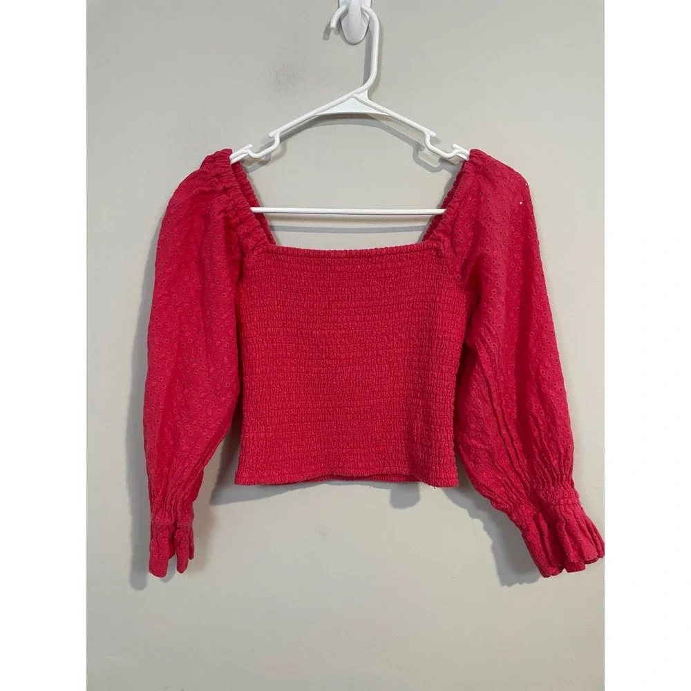Anthropologie Hutch Smocked Eyelet Top in Red Size XS Feminine‎ Dainty Boho